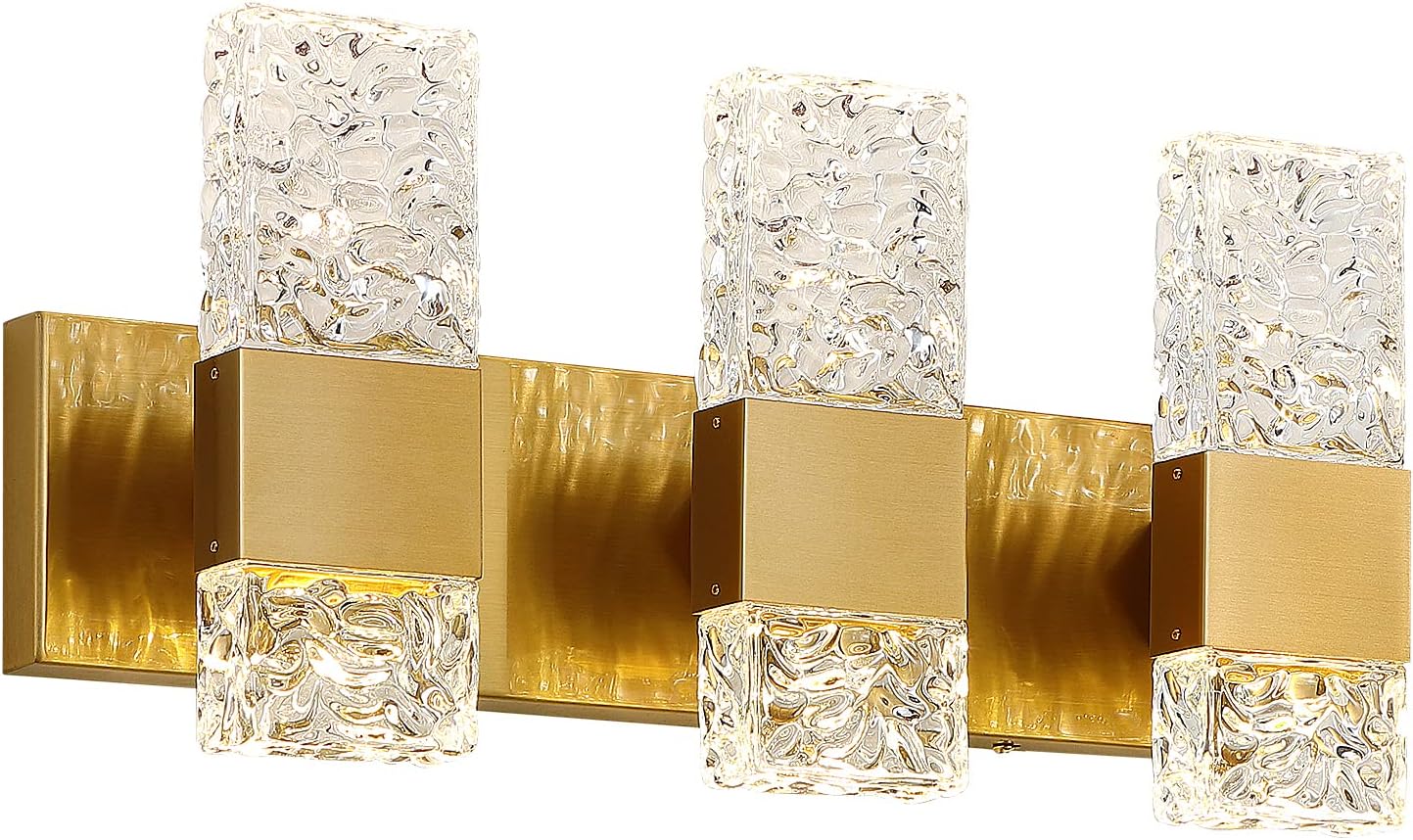 Epinl Gold Bathroom Vanity Light Fixtures Bathroom Light Fixtures Over Mirror 3-Light 4000K LED Crystal Wall Sconces Modern 30W Brushed Hardwired Wall Lights for Bathroom Bedroom Living Room