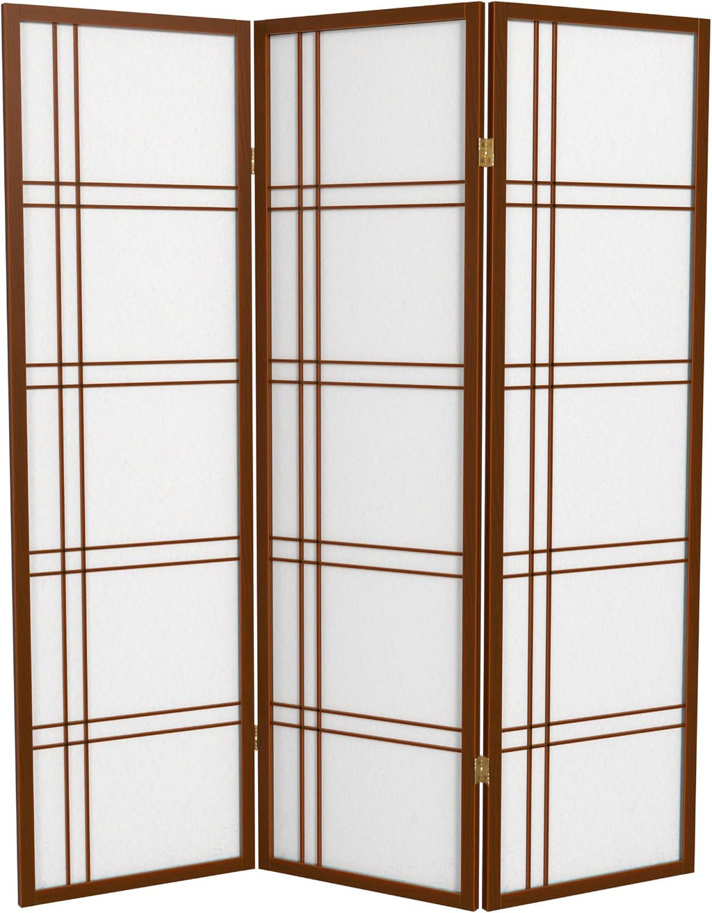 Red Lantern 5 ft. Tall Double Cross Shoji Screen - Walnut - 3 Panels