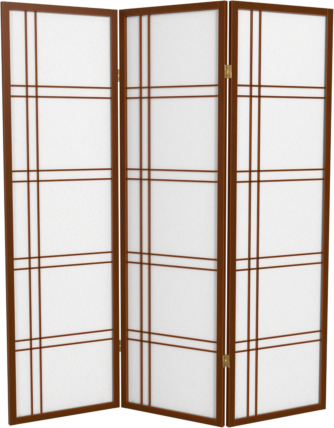 Red Lantern 5 ft. Tall Double Cross Shoji Screen - Walnut - 3 Panels