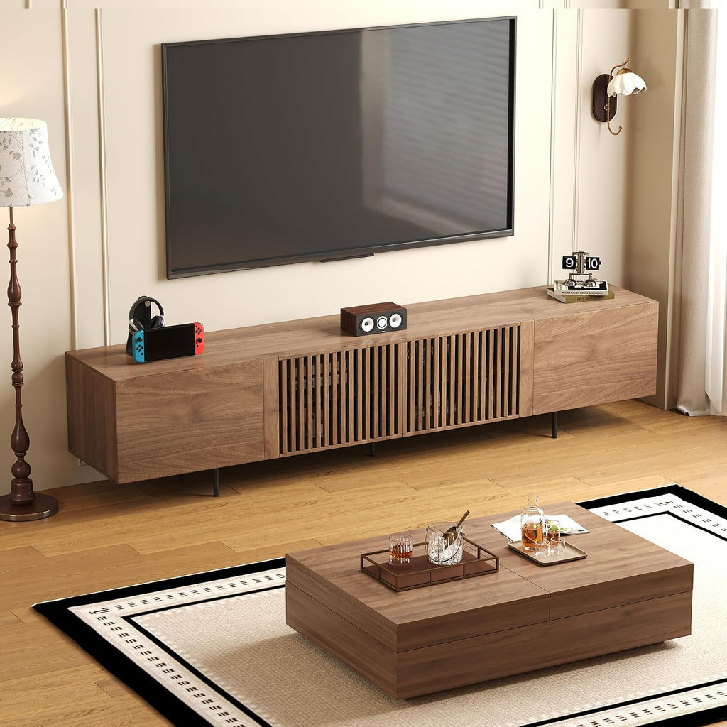 Mid-Century Modern TV Stand & Expandable Coffee Table Set, Walnut Finish, Stylish Storage Combo for Living Room or Bedroom (94.48'TV Stand+Coffee Table)
