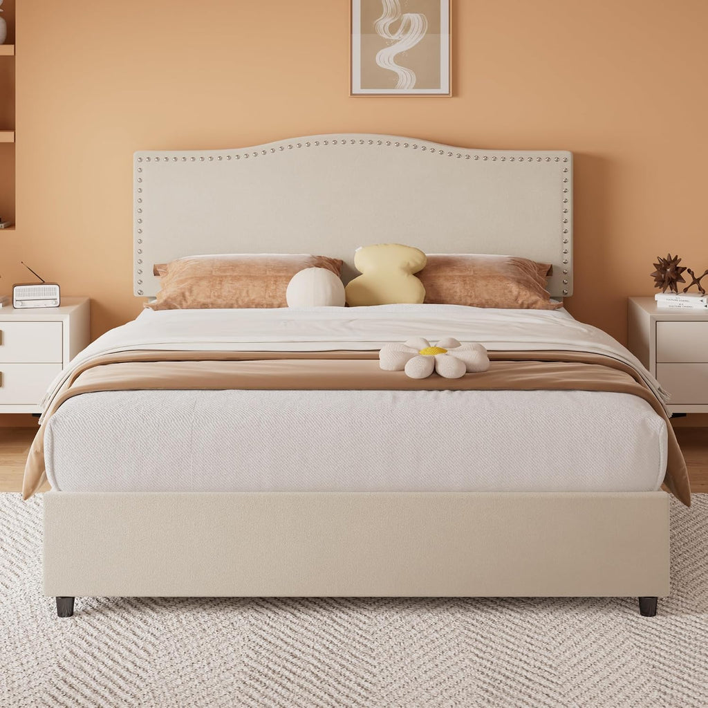 VECELO Queen Bed Frame Platform Bed Frame with Upholstered Headboard, 4 Storage Drawers, Strong Frame and Heavy-Duty Slats Support, Non-Slip and Noise-Free, Easy Assembly,Pink