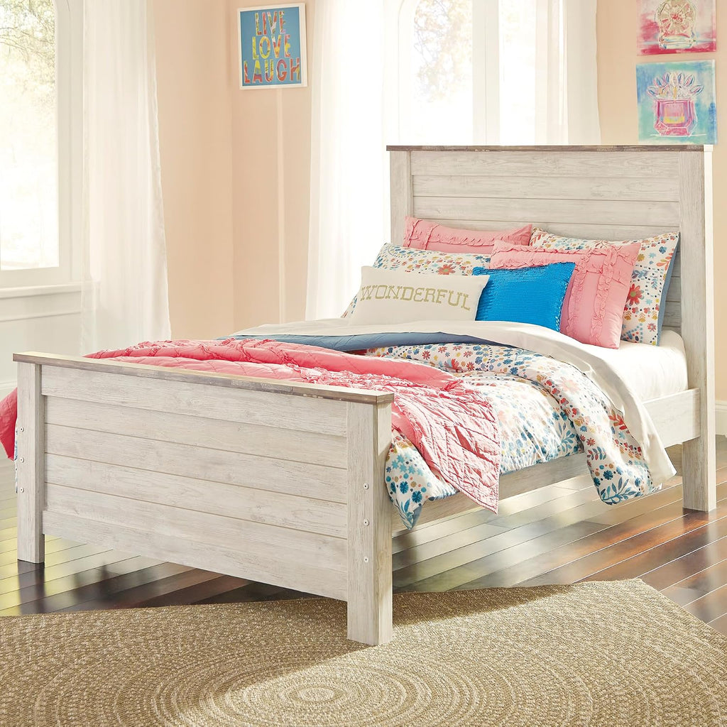 Signature Design by Ashley Willowton Coastal Full Panel Bed, Foundation or Box Spring Needed, Whitewash