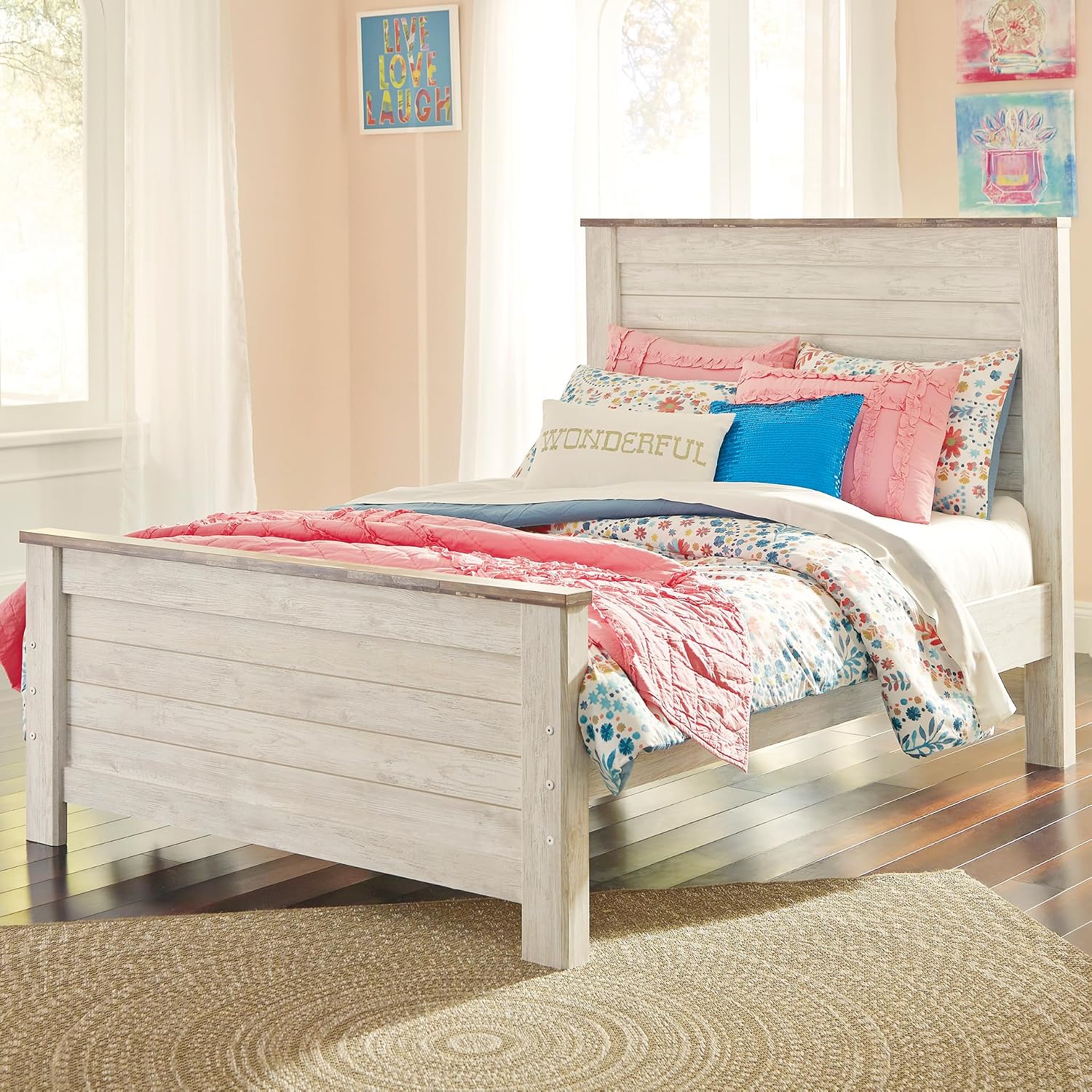 Signature Design by Ashley Willowton Coastal Full Panel Bed, Foundation or Box Spring Needed, Whitewash