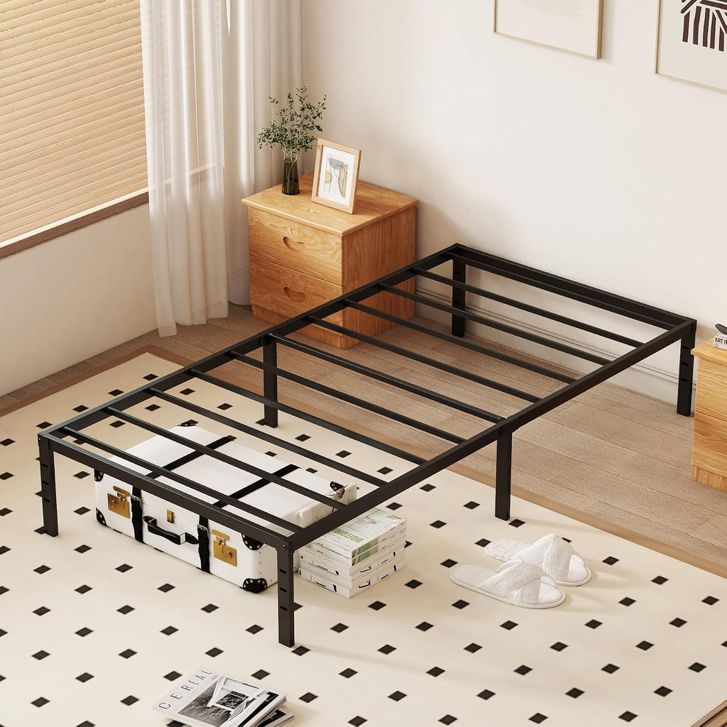 Twin XL 14 Inch Metal Bed Frame with Sturdy, Heavy Duty,Stable Structure,Easy Assembly,Bedroom,Guest Room,No Box Spring Needed, Iron,Child,Black