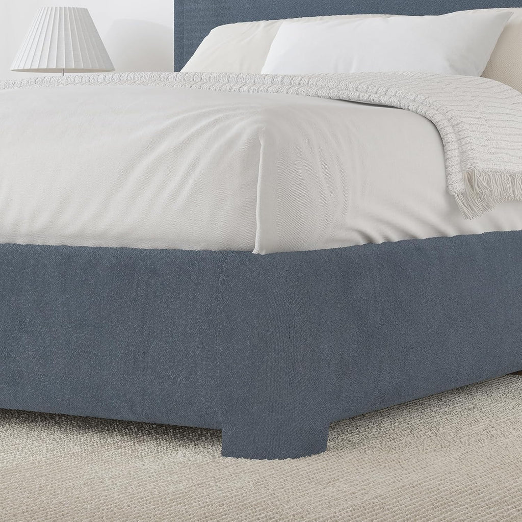 BarnFurin Full Size Bed Frame,Cloud Boucle Upholstered Platform Bed Frame with Headboard, Soft Rounded Corners, No Box Spring Required, Non-Slip and Noise-Free, Easy Assembly, Blue