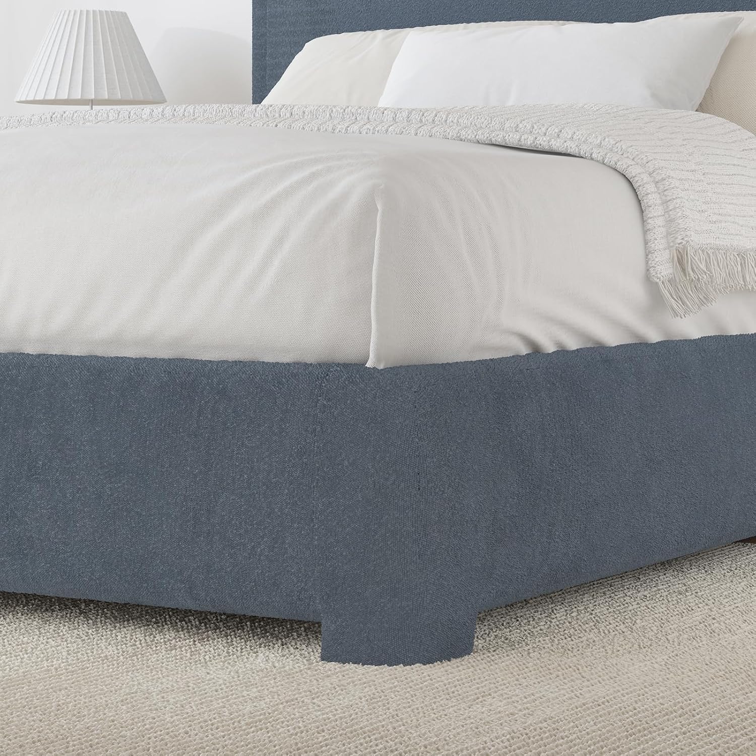 BarnFurin Full Size Bed Frame,Cloud Boucle Upholstered Platform Bed Frame with Headboard, Soft Rounded Corners, No Box Spring Required, Non-Slip and Noise-Free, Easy Assembly, Blue