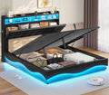 ADORNEVE Lift Up Storage Full Size Bed Frame with Type-C Charging Station& Hidden Storage Headboard, LED Lights Upholstered Platform Bed,Full Bed with Hydraulic, No Box Spring Needed,Black
