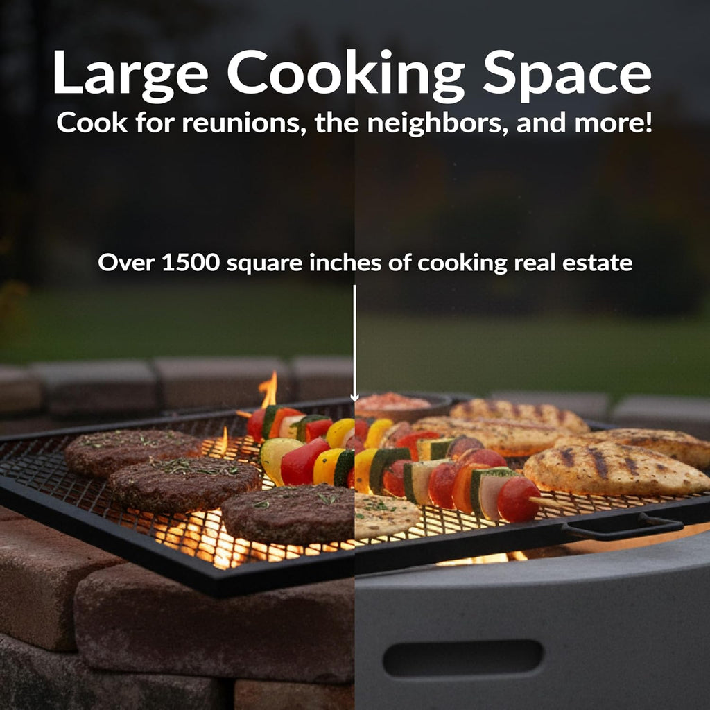 Sunnydaze Square Fire Pit Grill Grate - Campfire Grill Grate Over Fire Pit - BBQ Cooking Replacement Rack with Handles - 40 Inch