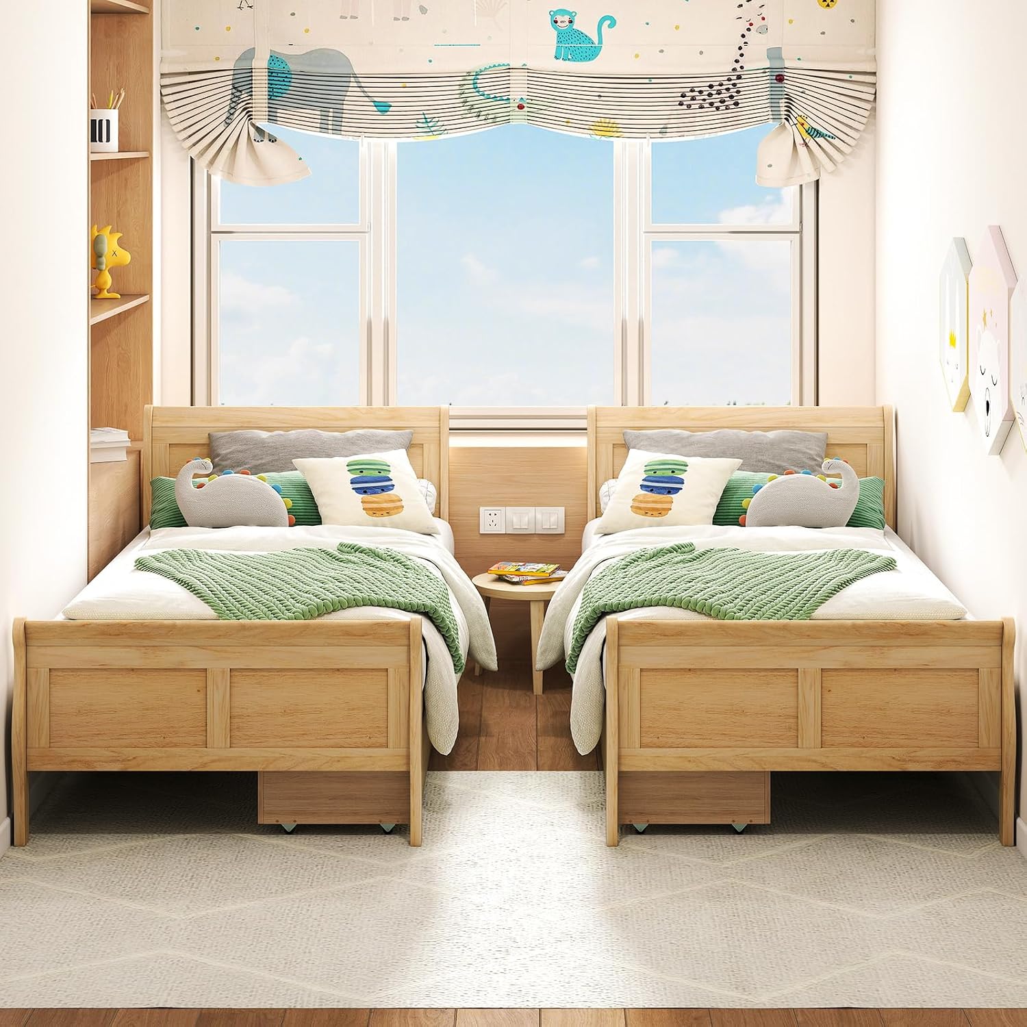 Giantex Twin Bed with 2 Storage Drawers, Wood Platform Bed with Headboard & Footboard, Wooden Slats Support Mattress Foundation, Twin Bed Frames for Kids Teens Adults, No Box Spring Needed (Natural)