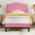 VECELO Twin Bed Frame, Platform Bed Frame with Adjustable Height Upholstered Headboard, Heavy-Duty Frame and Strong Wooden Slats Support, Non-Slip and Noise-Free, Easy Assembly, Pink