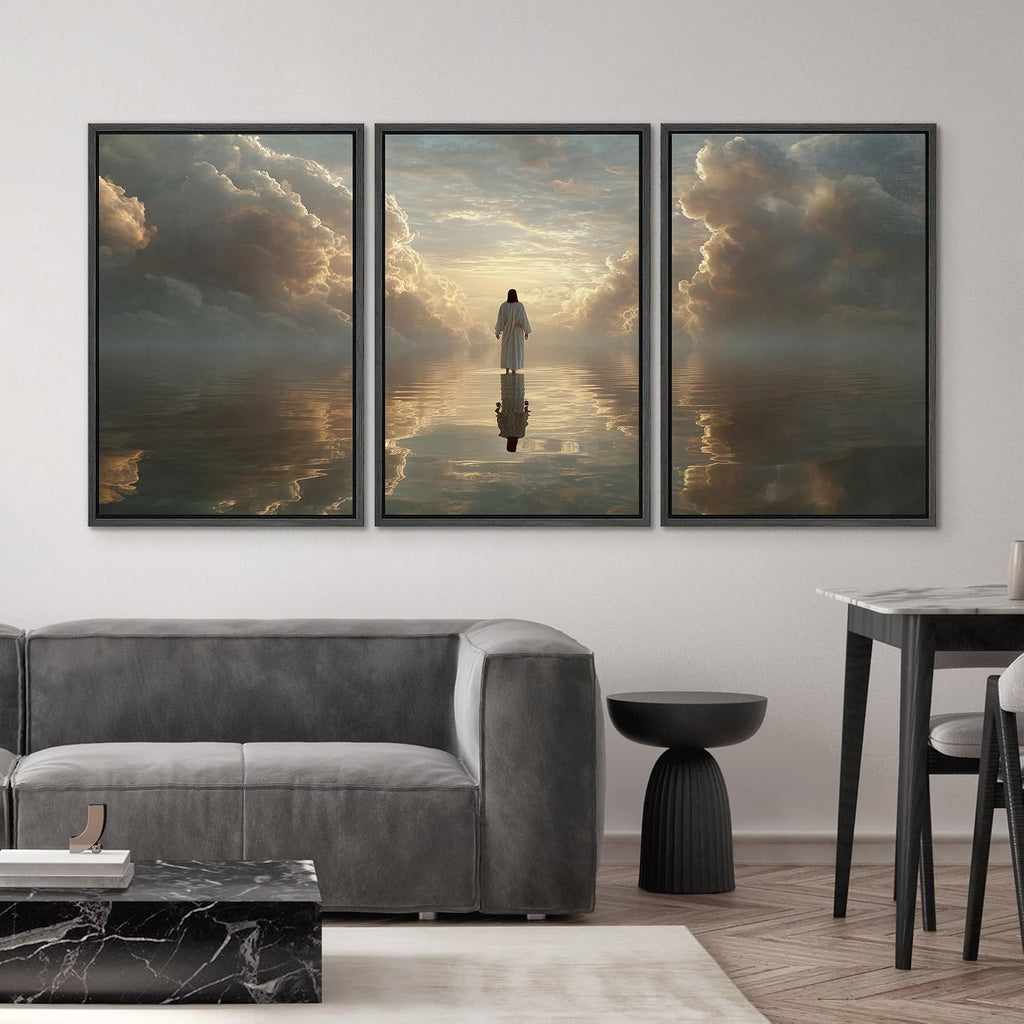 SIGNWIN Framed Canvas Print Wall Art Set Heavenly Cloudscape Spiritual Figure Illustrations Modern Art Decorative Scenic Rustic for Living Room, Bedroom, Office - 24'x36'x3 Black