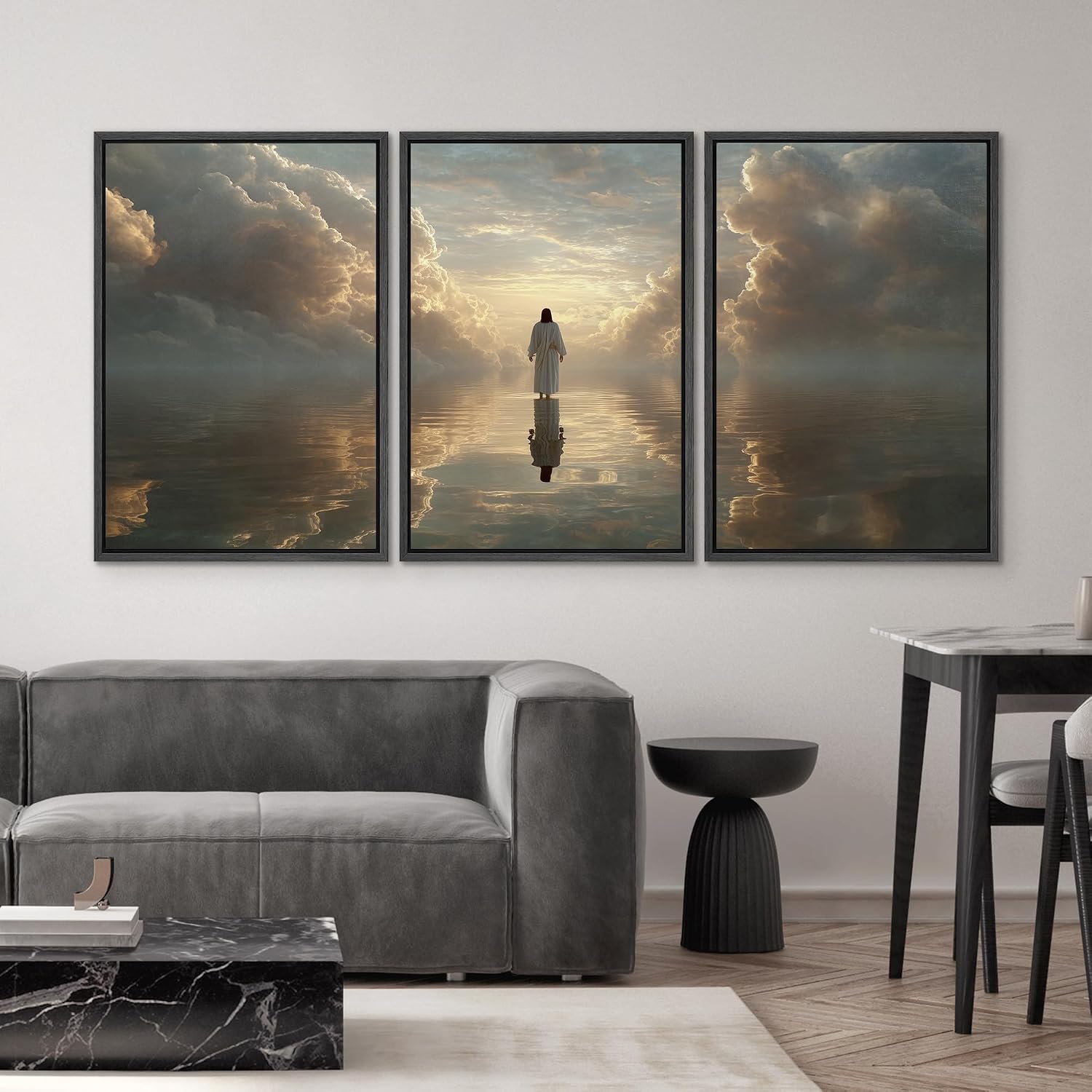 SIGNWIN Framed Canvas Print Wall Art Set Heavenly Cloudscape Spiritual Figure Illustrations Modern Art Decorative Scenic Rustic for Living Room, Bedroom, Office - 24'x36'x3 Black