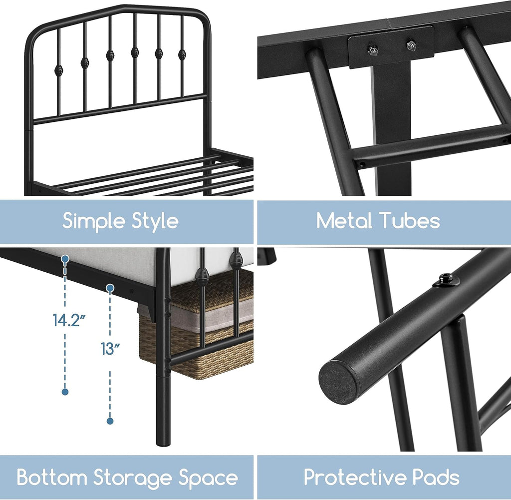 Yaheetech 2pcs Twin Bed Frames Metal Platform Bed with Victorian Style Iron Headboard and Footboard/Easy Assembly/No Box Spring Needed/Matte Black Twin Bed