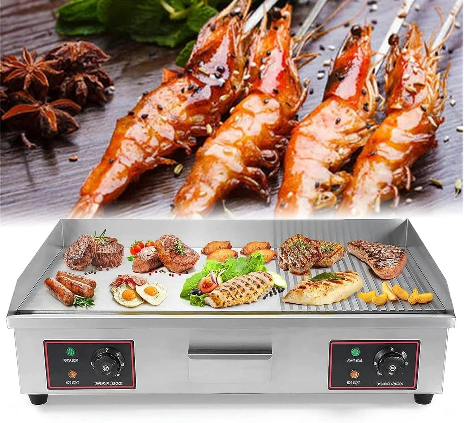 Commercial Electric Griddle 29' Flat Top Grill, 4400W Stainless Steel Teppanyaki Grill with Dual Temperature Control, Large Cooking Surface for Restaurant & Kitchen Use