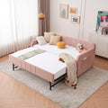 Deolme Twin to King Daybed with Trundle, USB Ports, Velvet Upholstered Daybed with Pop Up Trundle Bed, Modern Extendable Day Bed Frame for Kid Adult Bedroom Living Room Guest Room Small Places Pink