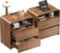 Modern Nightstand Set of 2 23.8' Walnut Nightstands with Hidden Drawers Wood Modern Bedside Table Curved Profile Night Stands for Bedrooms Set of 2