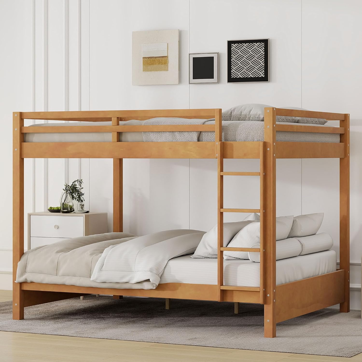 Ball & Cast Queen Over Queen Bunk Bed, Sturdy Bunk Bed Frame for Kids, Plywood Bunk with Ladder, Guardrail, and Slats, No Box Spring Required,for Kids Boys Girls,Natural