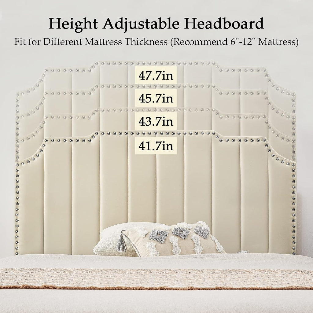VECELO Upholstered Platform Full Bed Frame with Tufted Adjustable Headboard/Mattress Foundation/Wood Slat Support,Easy Assembly,Beige