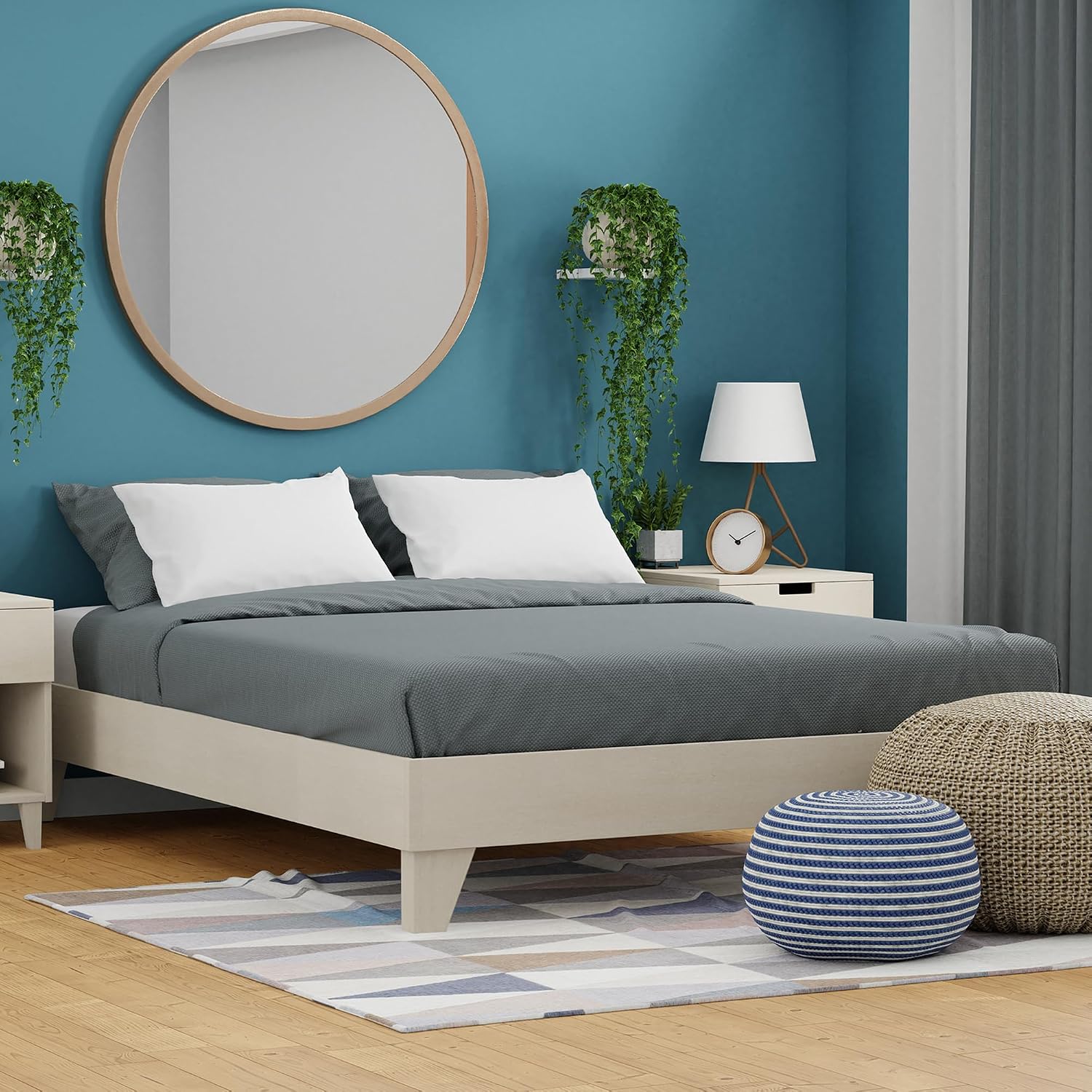 eLuxurySupply Wooden Platform Bed Frame Twin XL Size, White - Low Profile, No Box Spring Needed, Easy Assembly, Wooden Modern Minimalist Style