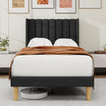 alazyhome Platform Bed Frame Twin Size with Upholstered Headboard, Solid Wood Slats Support, No Box Spring Needed, Noise Free, Easy Assembly, Modern Fabric Bed, Black