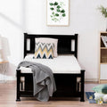 Bonnlo Twin Size Solid Wood Platform Bed Frame, Single Bed with Headboard, No Box Spring Needed Panel Bed, Wood Slat Support Mattress Foundation,Black