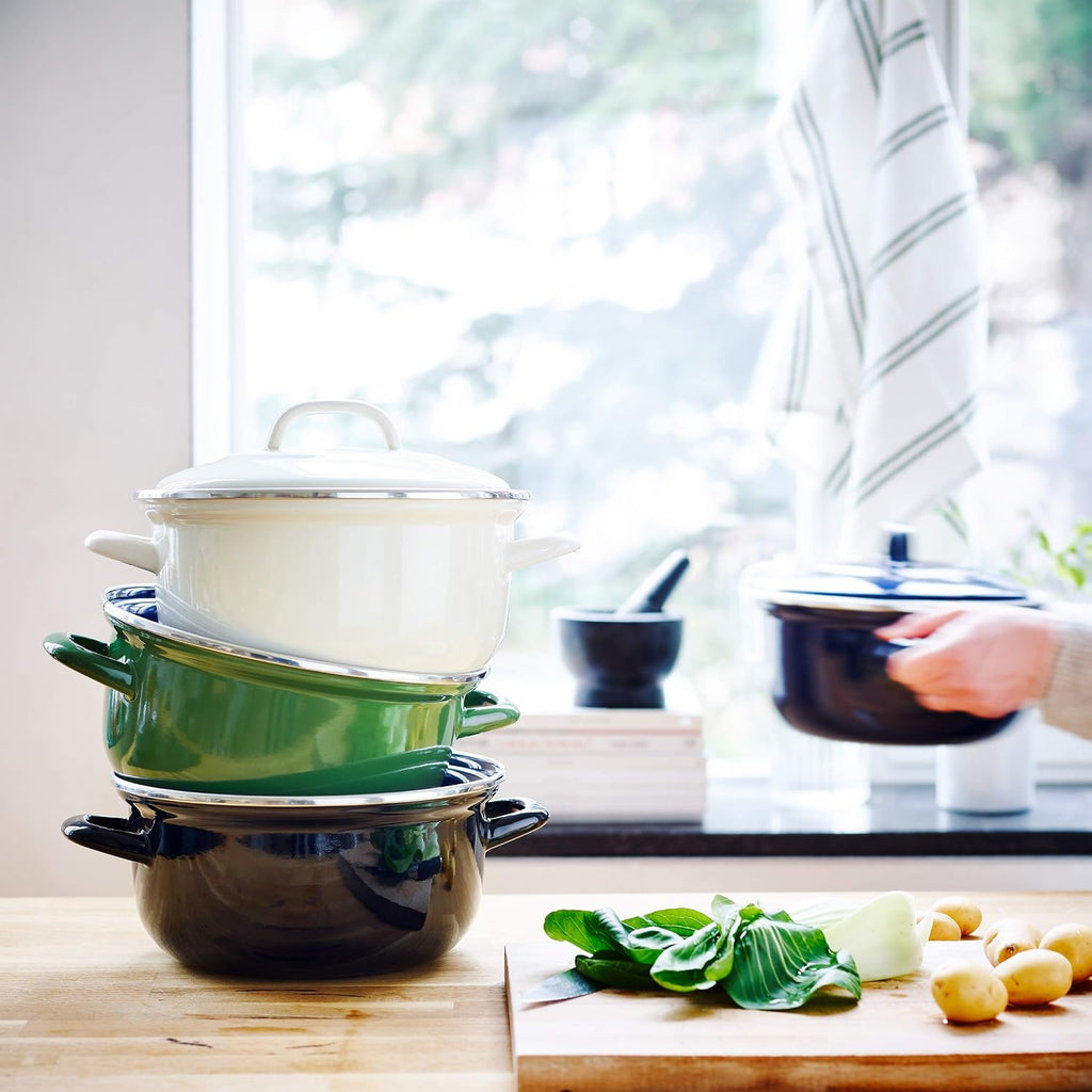 BK Indigo Dutch Heritage Round German Enamelled Casserole with Lid with PFAS-Free Ceramic Non-Stick Coating, 22 cm/3.3 Litre, Induction, Dishwasher Safe, Oven Safe, Black