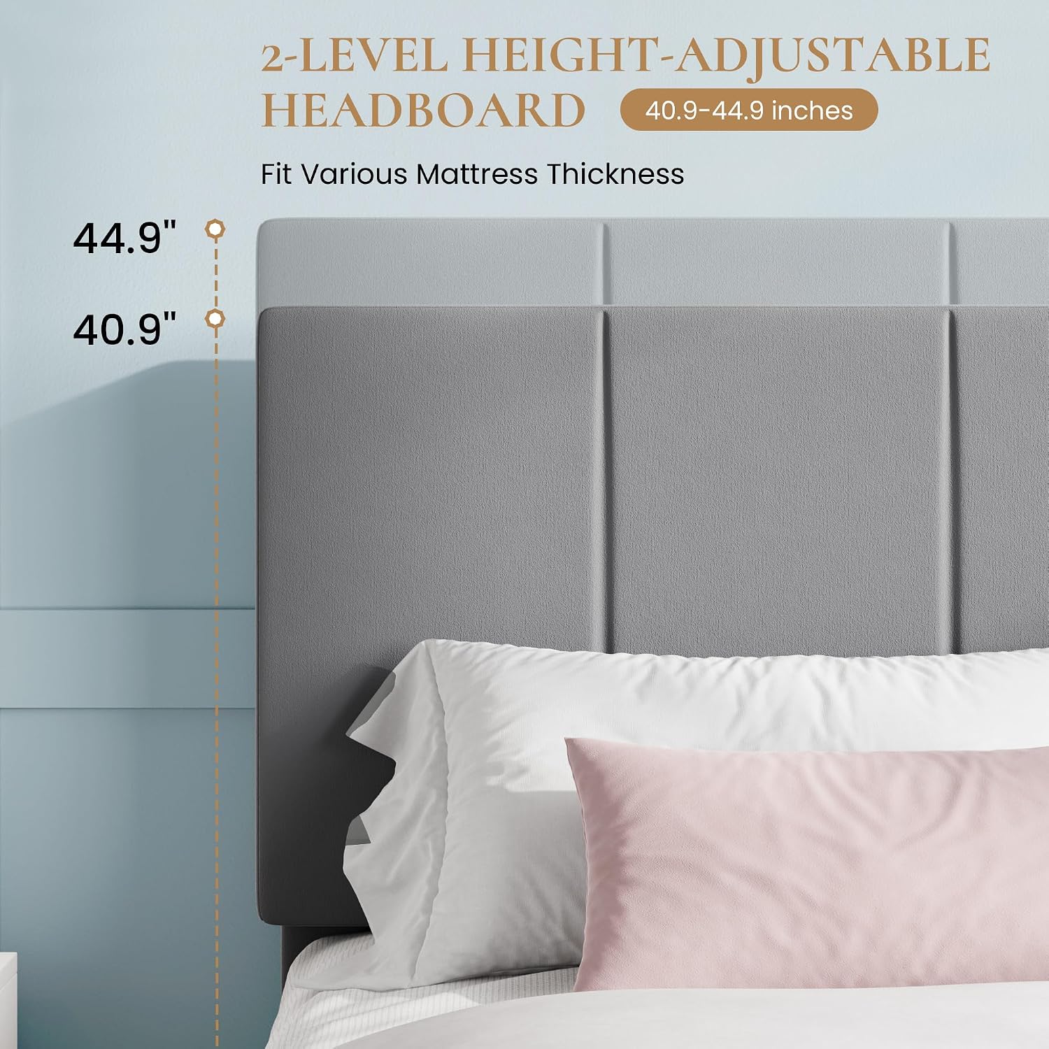 SHA CERLIN Full Size Bed Frame, Velvet Upholstered Platform Bed, Vertical Channel Tufted Adjustable Headboard, Low Profile Bed Frame, No Box Spring Needed, Easy Assembly, Grey