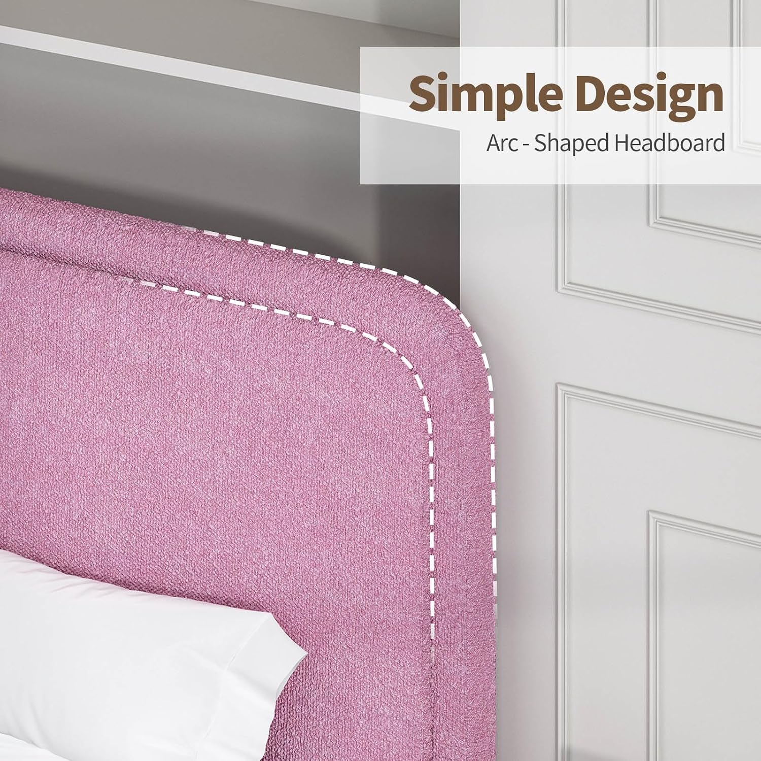BarnFurin Twin Bed Frame with Headboard, Boucle Upholstered Platform Bed Frame, Soft Rounded Corners, No Box Spring Required, Easy Assembly, Rose Pink