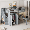 Merax Full Multifunction Loft Bed with Desk, Wardrobe, Drawers, Wood Loft Bed with Staircase & Full Length Gardrails for Boys, Girls, No Box Spring Needed Gray