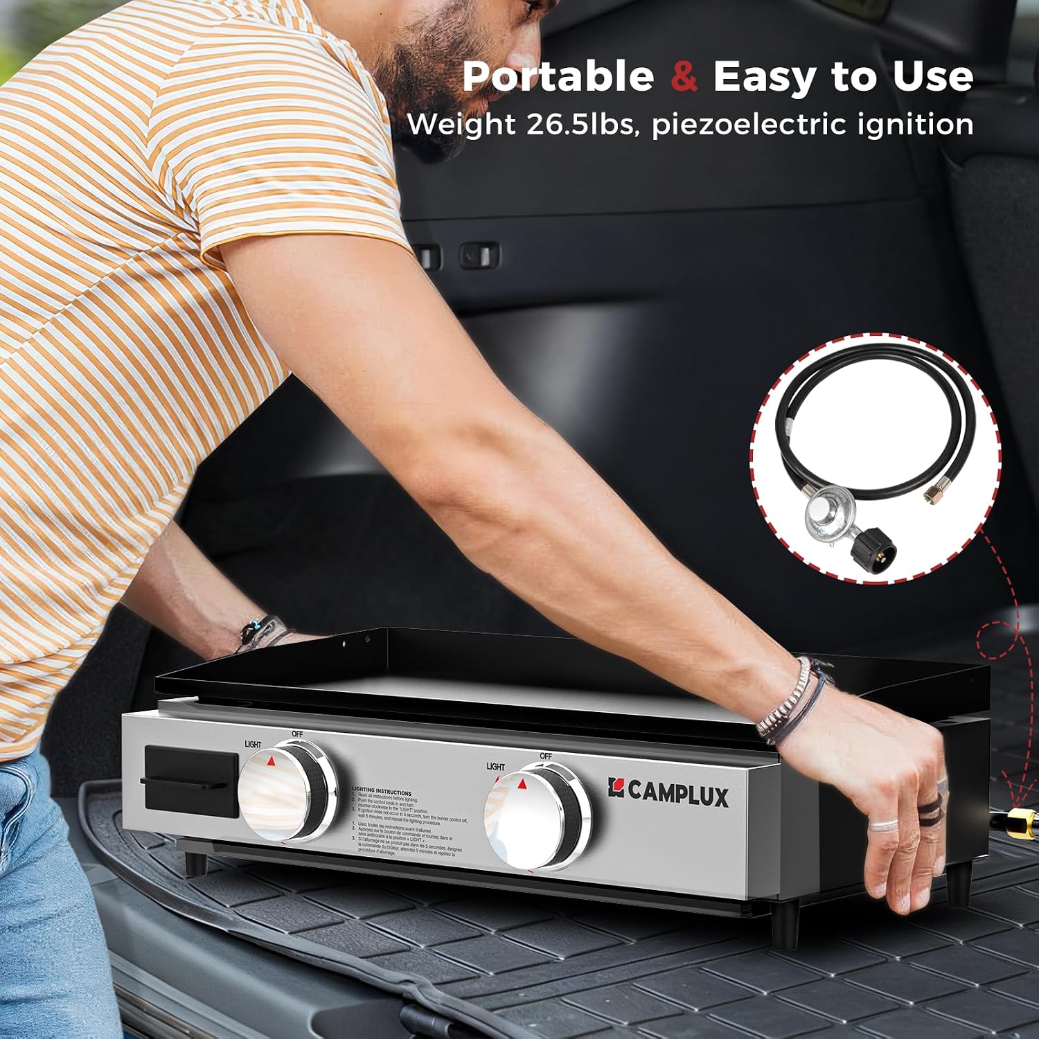 CAMPLUX 23' Propane Tabletop Griddle Grill 2-in-1 Bundle with Foldable Adjustable Griddle Stand, 19,000 BTU Non-Stick Flat Top for Camping, RV & Tailgating