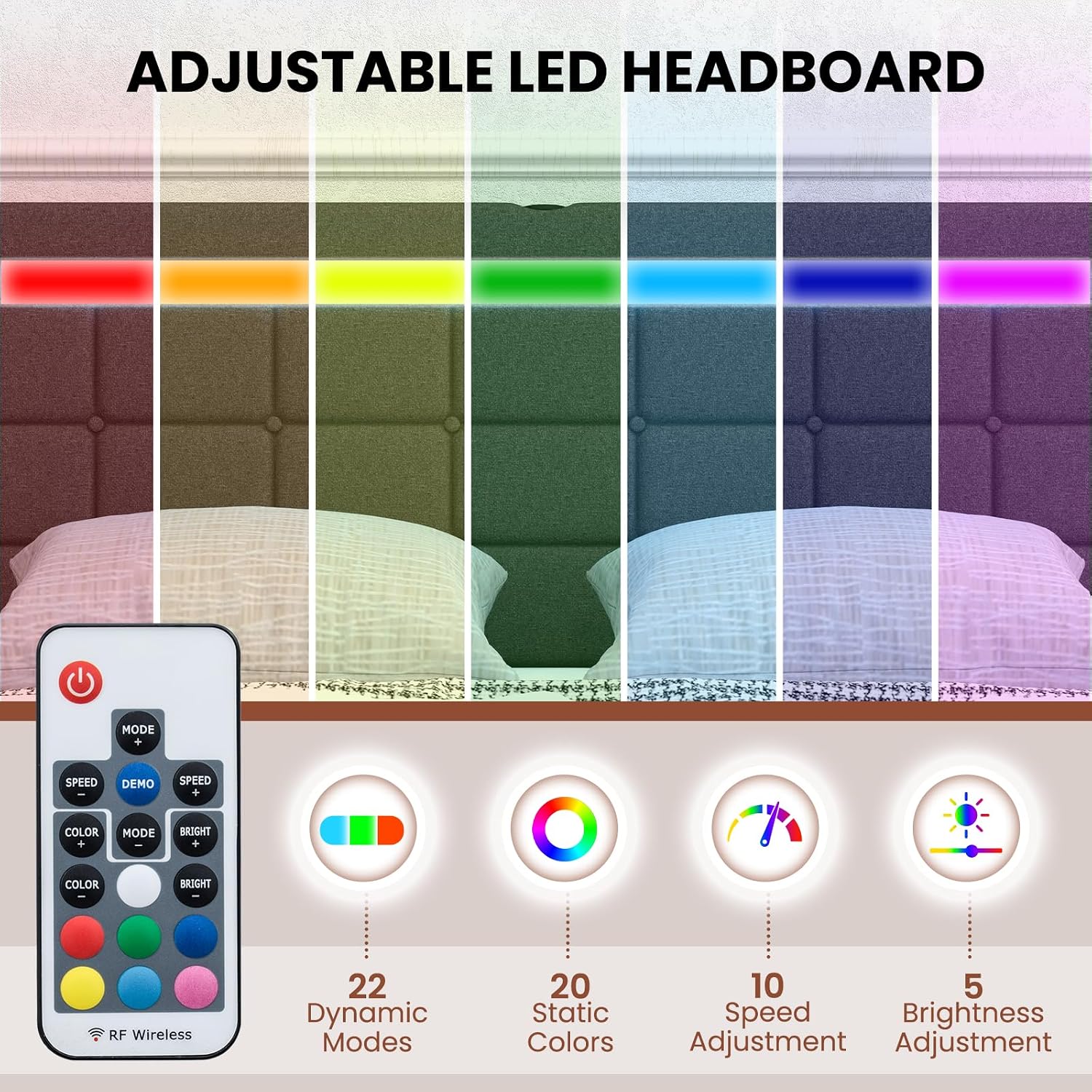 Giantex Queen Bed Frame with LED Lights and 4 Drawers, Upholstered Platform Bed Frame with USB Ports, Tufted Adjustable Headboard Design, Solid Wooden Slat Support, No Box Spring Needed