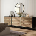 Nathan James Kova Boho Dresser or Storage Cabinet with Drawers for Bedroom or Nursery with Textilene Rattan Accent and Metal Legs, Black Oak, Set of 3