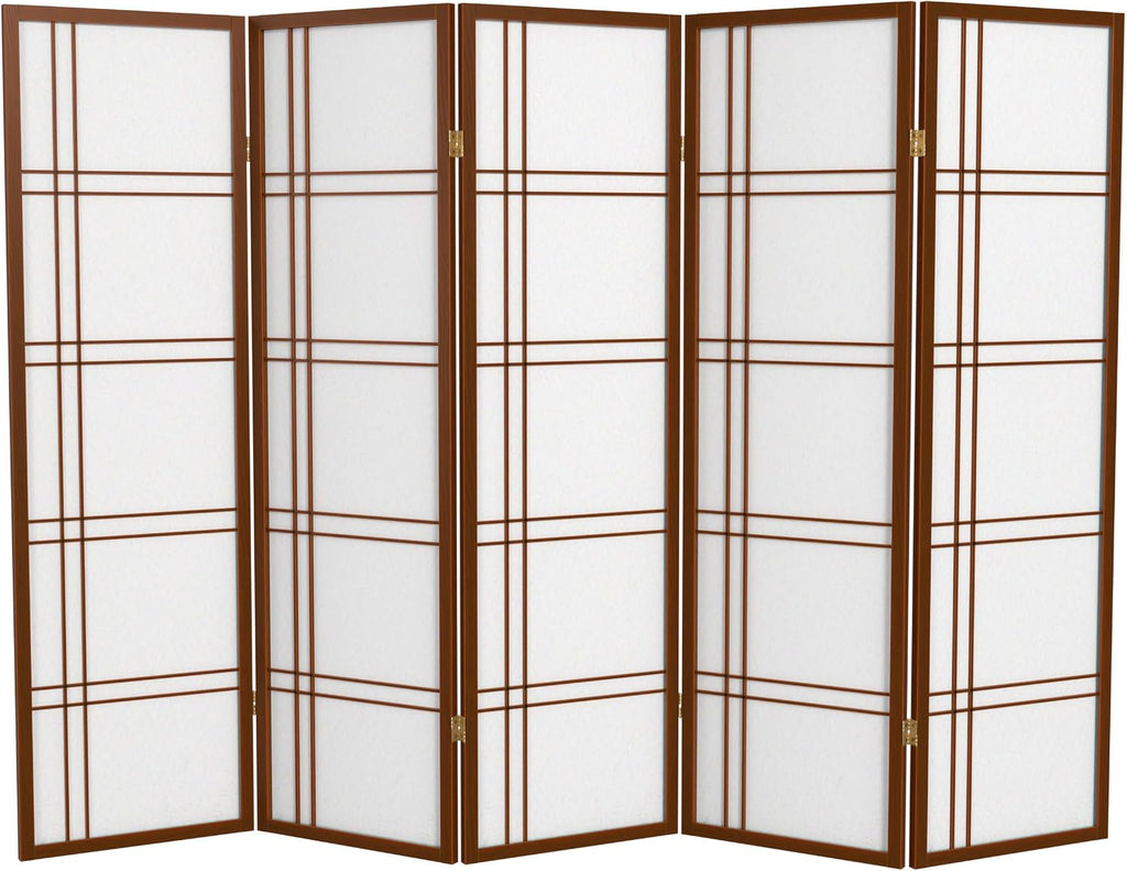Red Lantern 5 ft. Tall Double Cross Shoji Screen - Walnut - 5 Panels