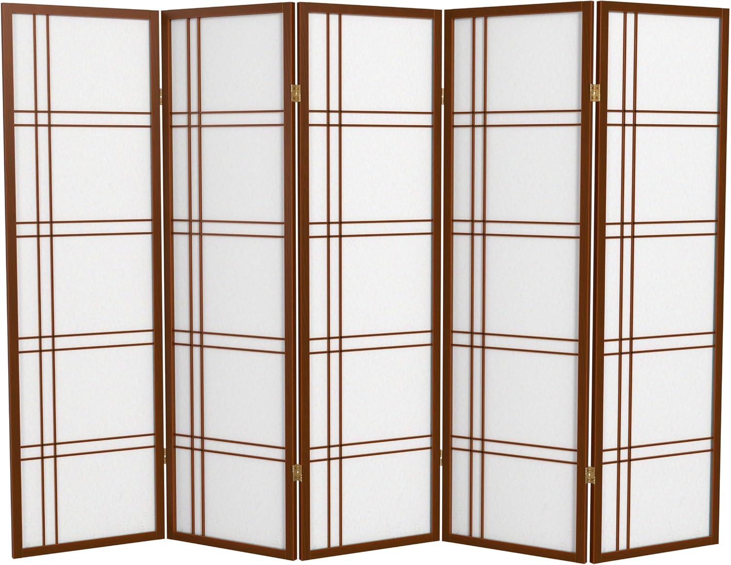 Red Lantern 5 ft. Tall Double Cross Shoji Screen - Walnut - 5 Panels