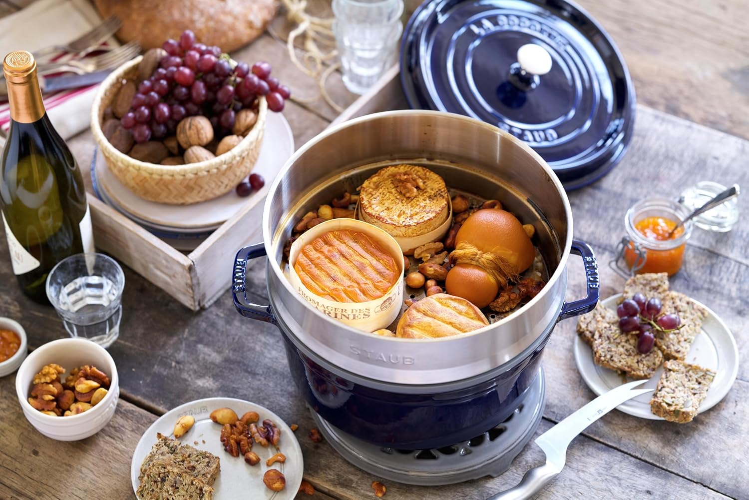 STAUB Cocotte with Steamer Round 26cm Dark Blue