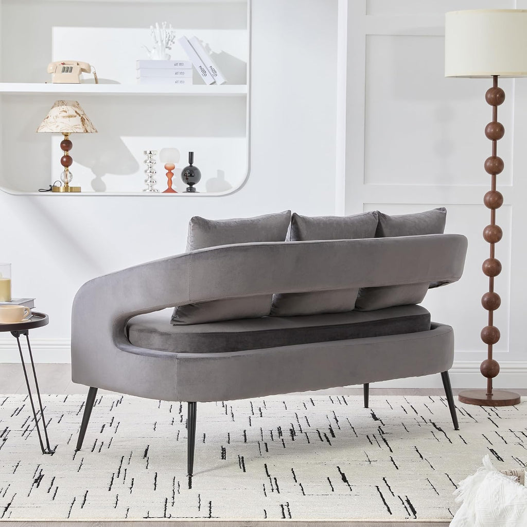53.7' Modern Velvet Loveseat Sofa with 3 Pillow,Small Comfortable 2 Seat Sofa with Metal Legs, Small Couch for Living Room,Bedroom,Office,Reception,Charcoal