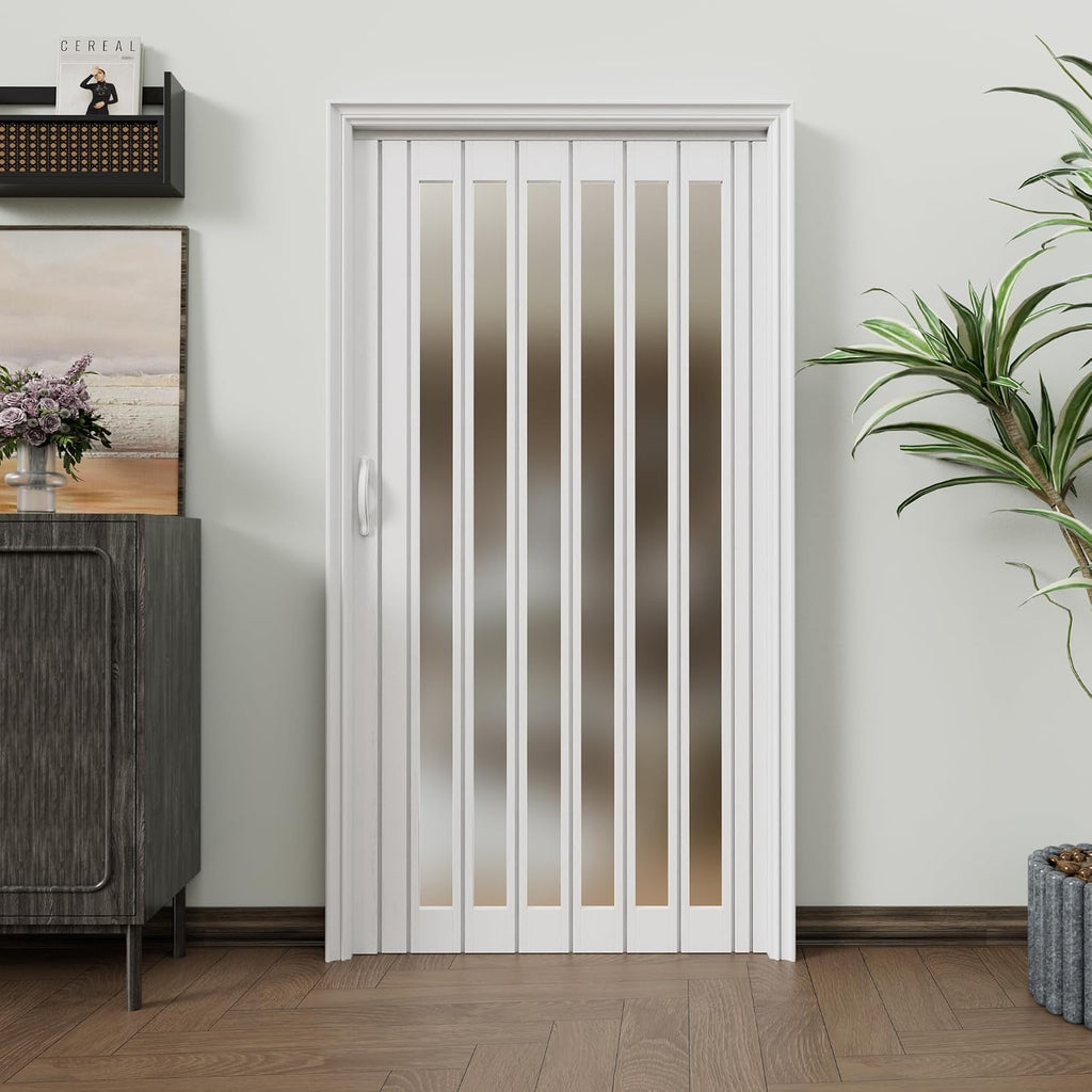 Enhanced Double-Layer Accordion Doors 24'-36' x 80', with Upgraded Roller & Handle & Complete Hardware, Interior Multifold Folding Doors for Closet & Pantry, Easy Installation