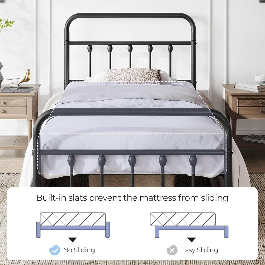 Yaheetech 2 Pcs Twin XL Bed Frame Metal Platform Bed with Victorian Style Iron-Art Headboard/Footboard/Under Bed Storage/No Box Spring Needed Black
