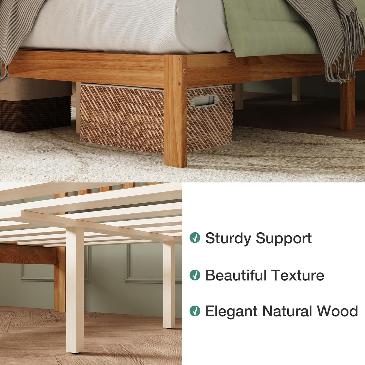 Novilla Full Size Bed Frame Wood Full Bed Frame with Headboard, Full Size Bed Frame with Headboard Solid Wood Bed Frame Foundation with 8.5 Inch Space Underneath, No Box Spring Needed, Easy Assembly