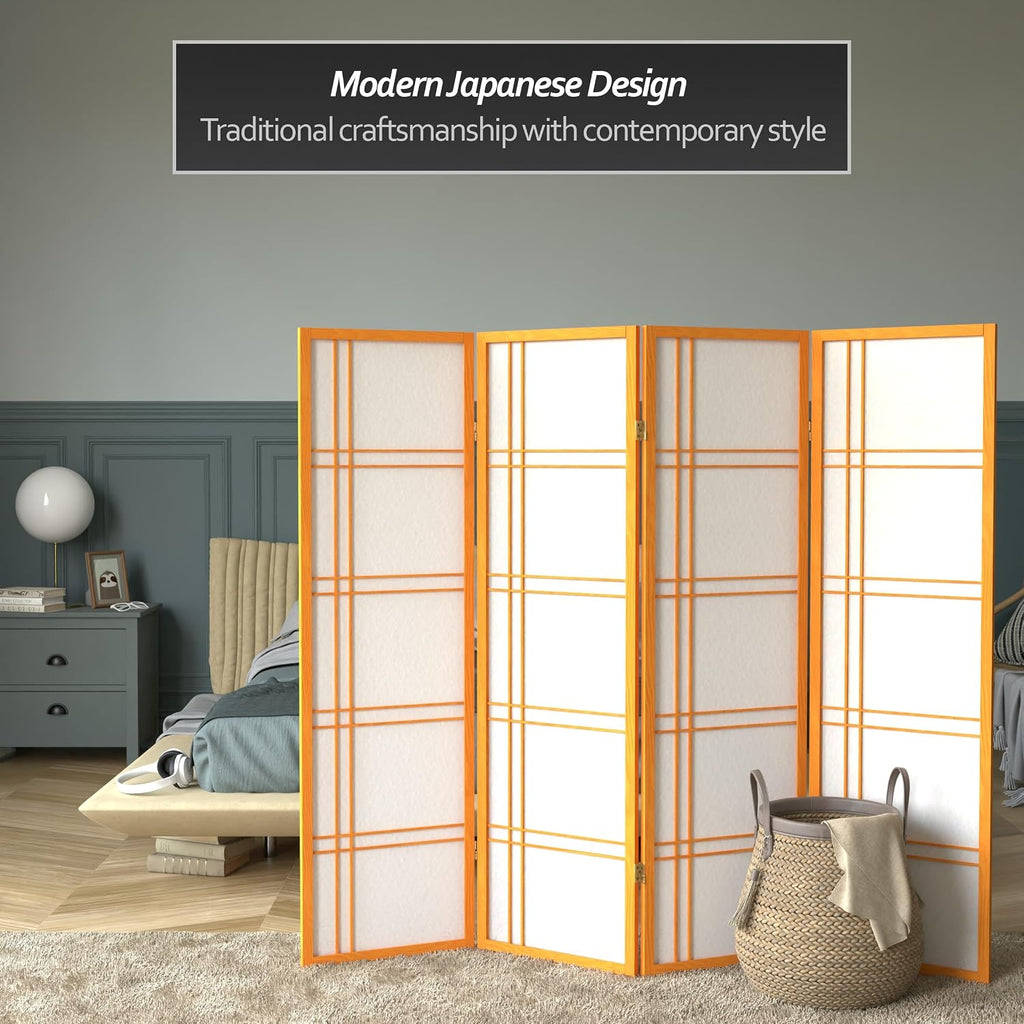 Red Lantern 5 ft. Tall Double Cross Shoji Screen - Honey - 4 Panels