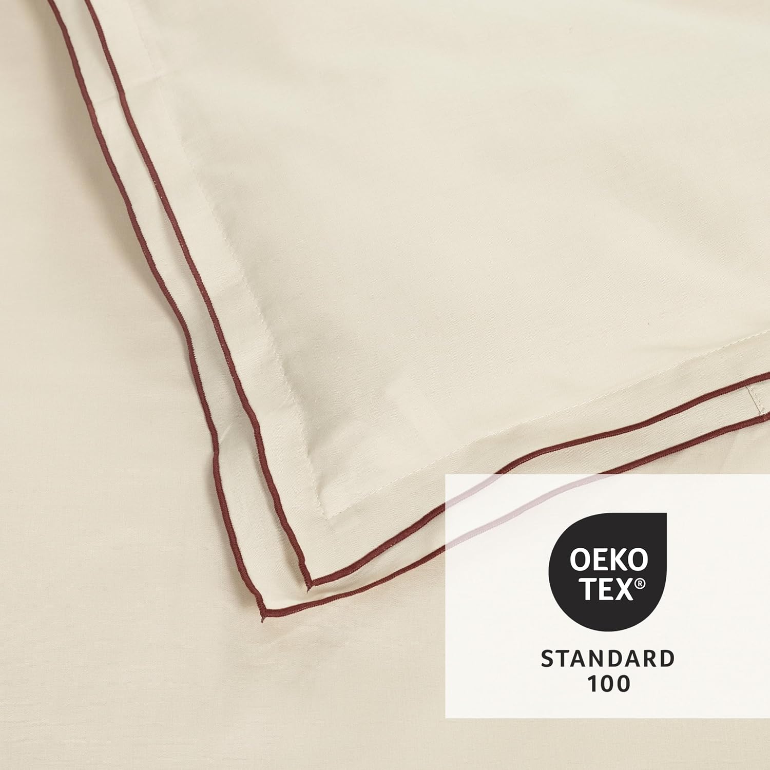 Lush Decor Hampton Double Flange Embroidered Contrast Edge Cotton Duvet Cover Set, 3 Piece Set, Full/Queen, Neutral & Copper - Luxury Hotel Bedding Set - Beige Duvet Cover - Minimalist Decor