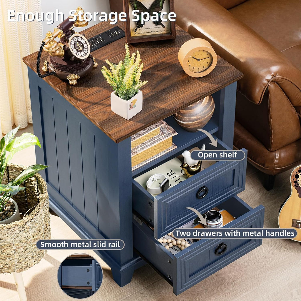 Joaxswe Farmhouse Furniture Set, Nightstands Set of 2 and 6 Drawers Dresser for Bedroom, 54 Inch Wide Wood Dresser and 18' Night Stands with Charging Station for Bedroom, Living Room, Hallway