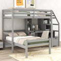 Harper & Bright Designs Twin Over Twin Bunk Bed with Desk, Heavy Duty Wood Loft Bedframe W/Shelves,Easy Assembly,Versatile Functional Bedroom Furniture Set for Boy Girl Teens,Gray