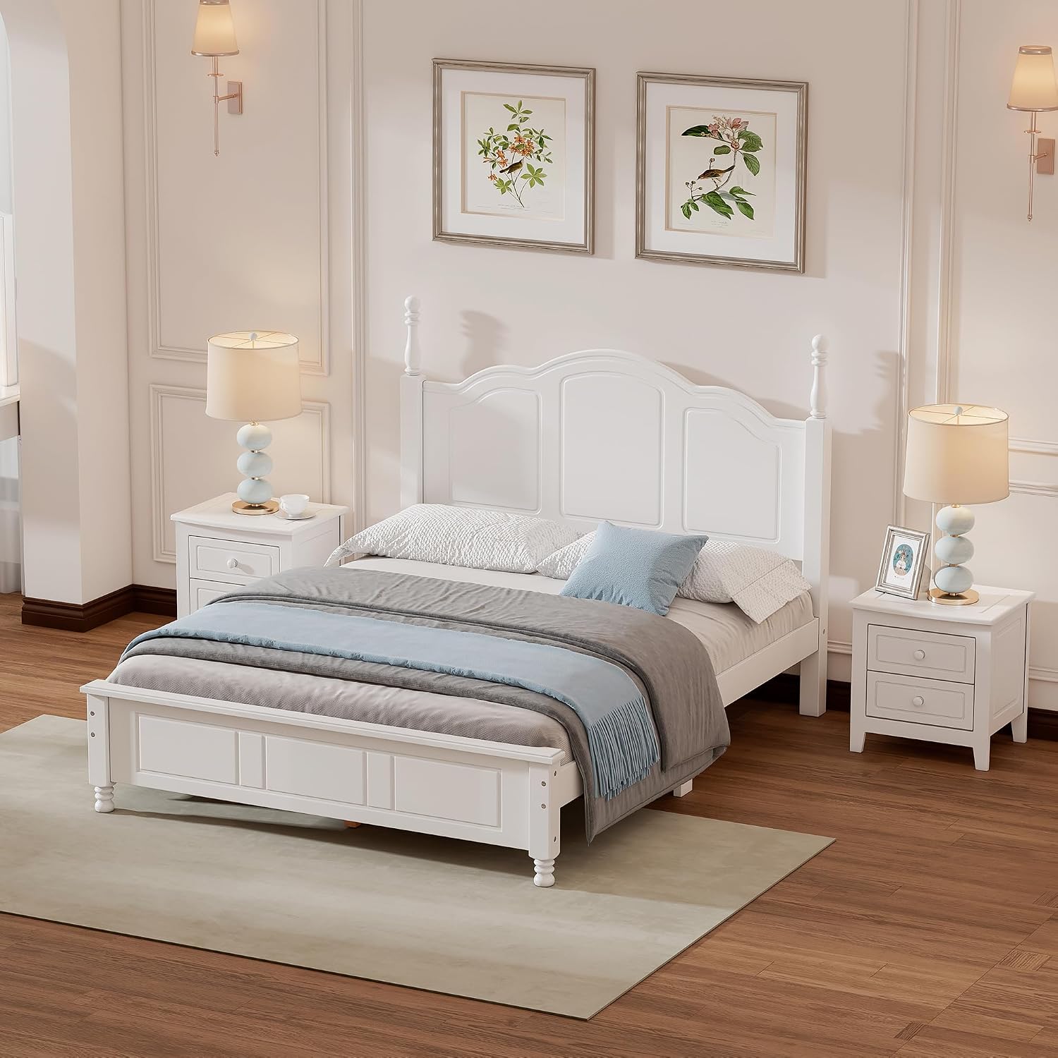 Flieks 3-Pieces Bedroom Sets,Full Size Wood Platform Bed Frame for Boys Girls Kids Adults Toddler and Two Nightstands-White