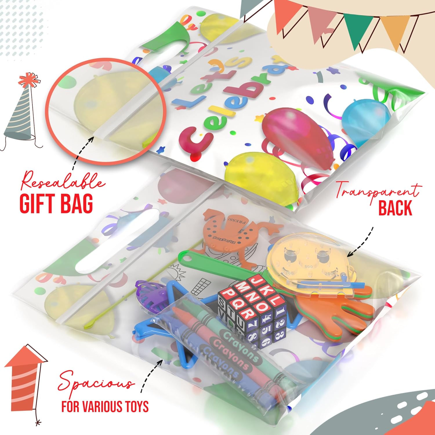 Crown Display Party Favors for Kids 50 Pre Filled Party Favor Bags - Fun Goodie Bags Stuffers for Kids with Fidget Toys and Small Toys Goody Bag Stuffers - Party Favors for Kids 4-8