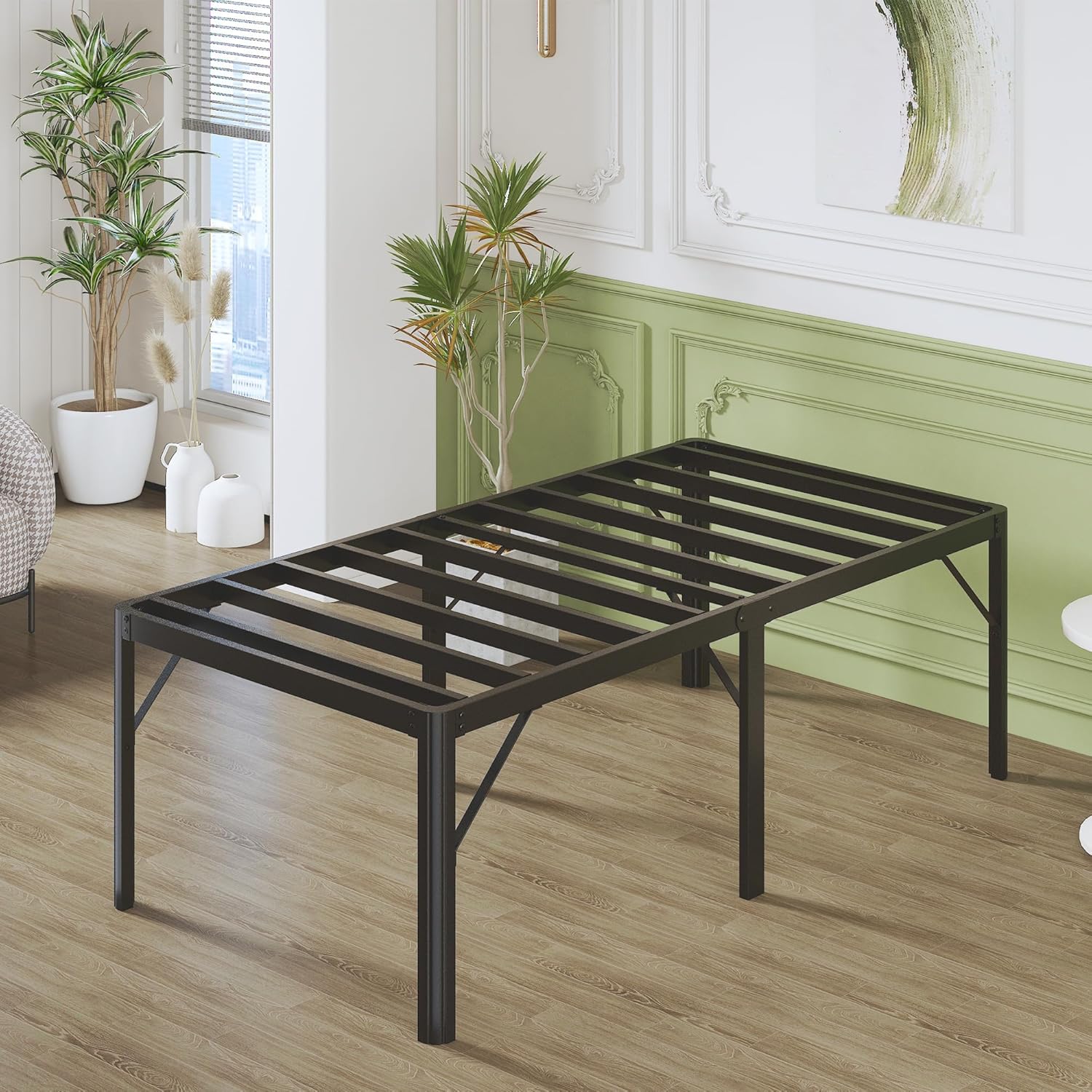 Lutown-Teen 25 Inch High Twin XL Bed Frames with Rounded Corner Legs, Heavy Duty Metal Twin XL Platform Bed Frame with Steel Slats Support, No Box Spring Needed, Noise Free, Easy Assembly