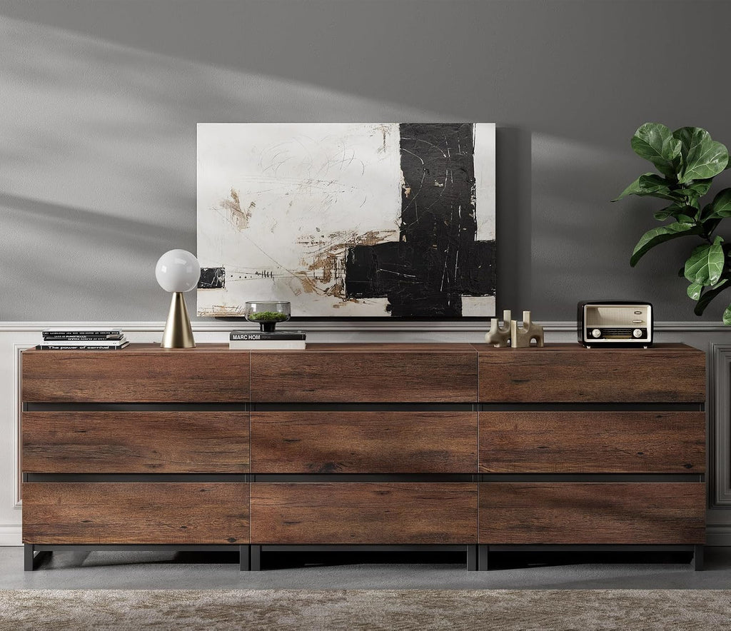 WAMPAT Dresser and Nightstand Set of 3, 94.5 Inches Dresser with 6 Drawers, 2 Nightstand with Drawer and Cabinet for Bedroom, Bedroom Furniture Set, Brown