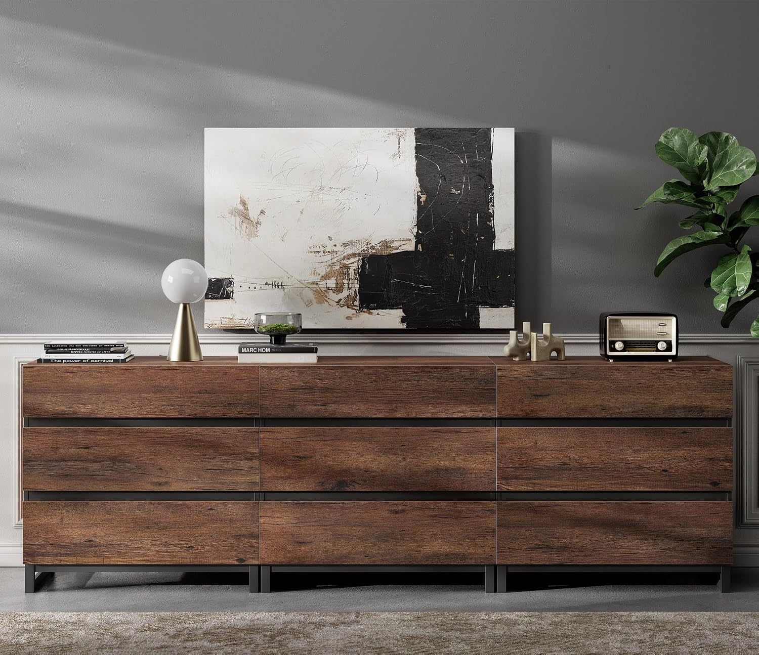 WAMPAT Dresser and Nightstand Set of 3, 94.5 Inches Dresser with 6 Drawers, 2 Nightstand with Drawer and Cabinet for Bedroom, Bedroom Furniture Set, Brown