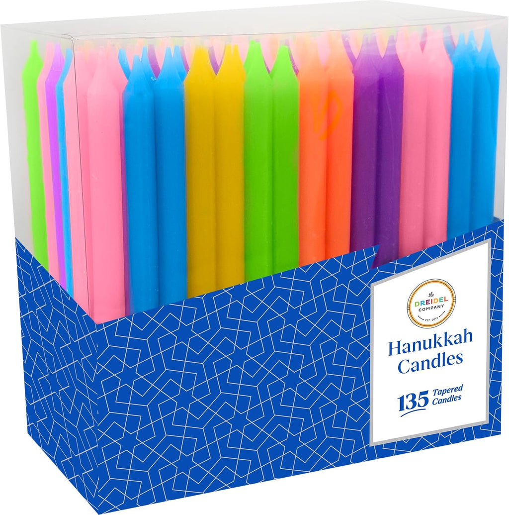 Deluxe Tapered Hanukkah Menorah Candles, Crayon Design, Family Pack, Multicolored (10-Pack)