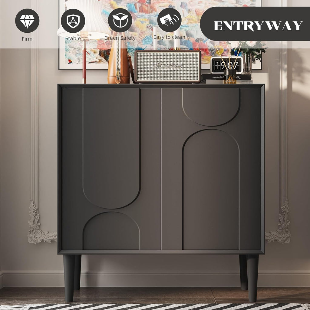 Easyego 31.5″ Mid Century Modern Sideboard Buffet Cabinet, Black Wood Accent Storage with 2 Doors & Adjustable Shelves for Living Room, Entryway, Dining Room
